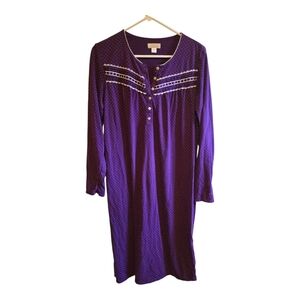 Celestial Dreams Purple Polka Dot Nightgown Large L 12-14 Long Sleeve Lace Trim